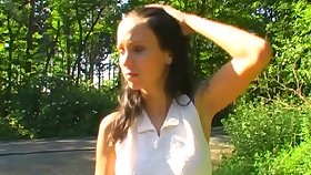 Outdoors video of a despondent younger babe riding an older stranger